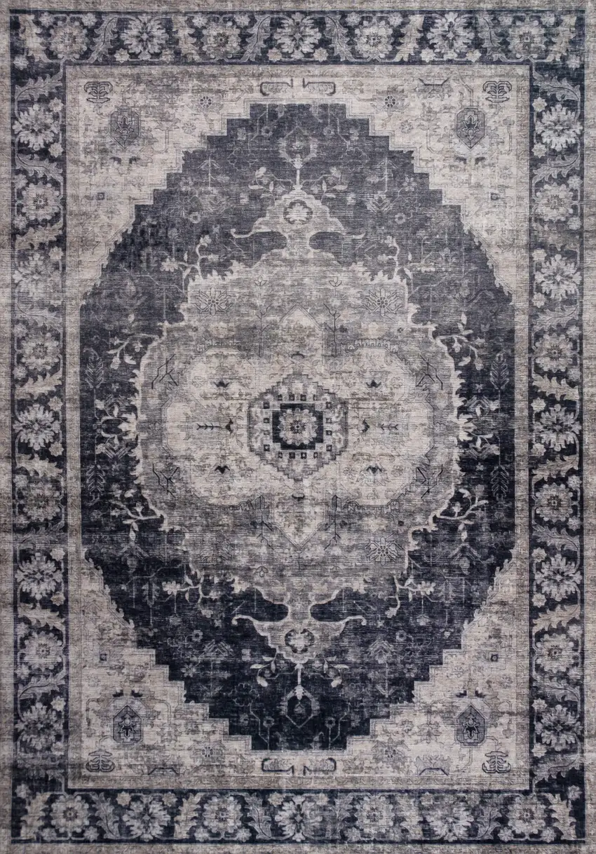 Black and Gray Oriental Area Rug Photo 7