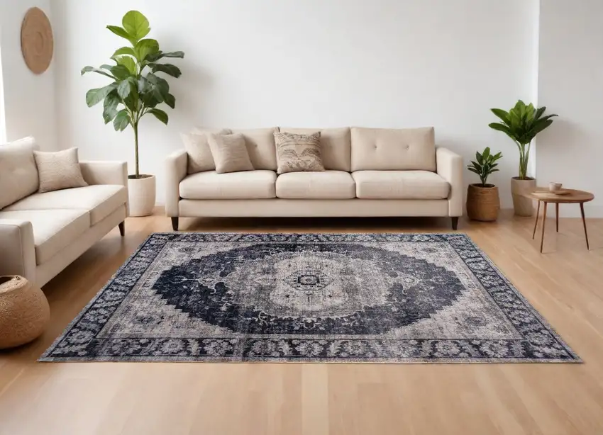Black and Gray Oriental Area Rug Photo 1