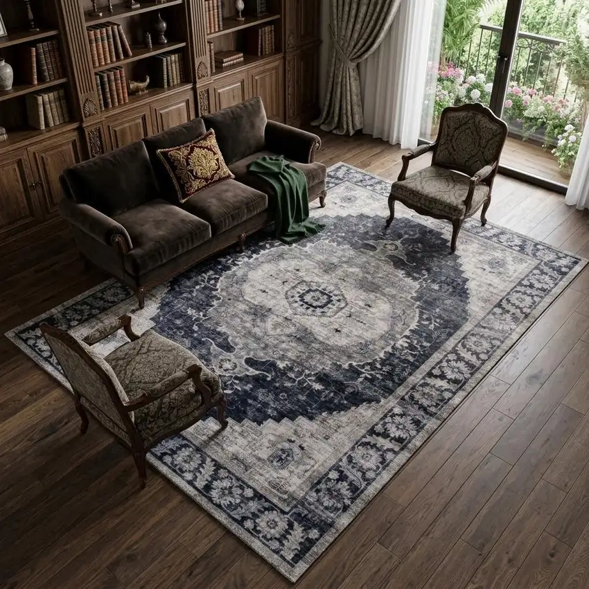 Black and Gray Oriental Area Rug Photo 1