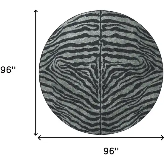 8' X 8' Black and Gray Round Zebra Print Shag Handmade Non Skid Area Rug Photo 3