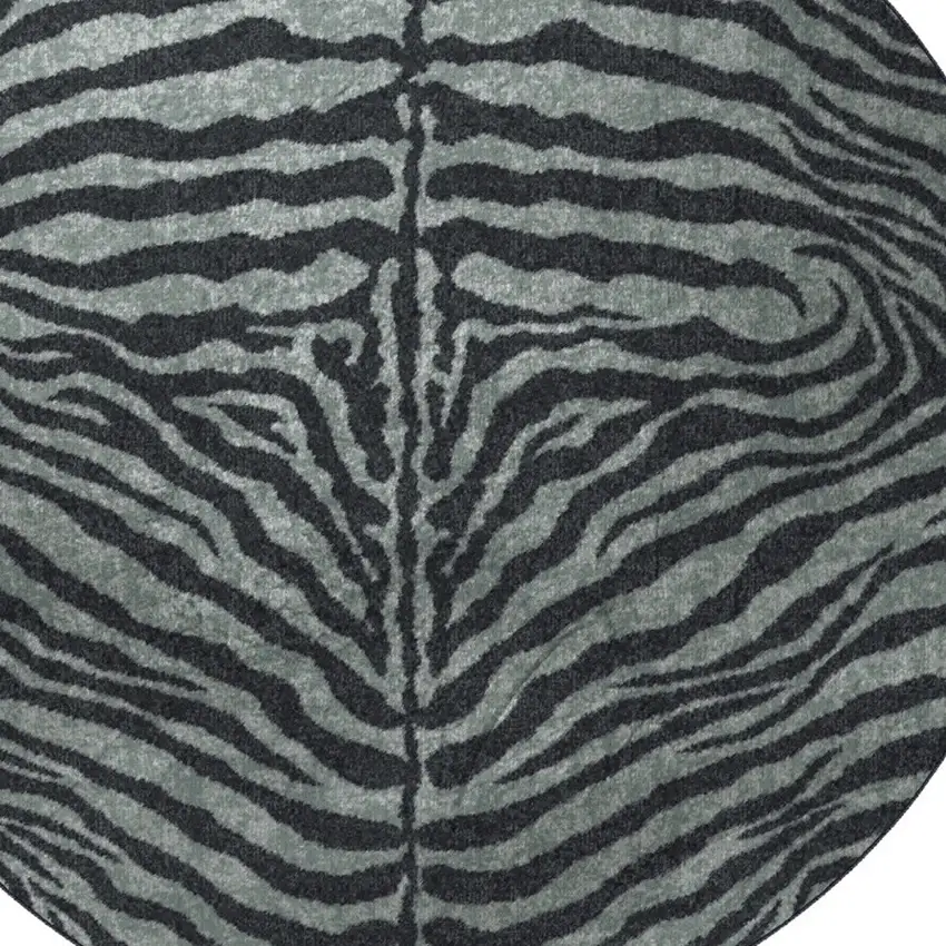 8' X 8' Black and Gray Round Zebra Print Shag Handmade Non Skid Area Rug Photo 5
