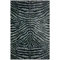 Photo of Black and Gray Round Zebra Print Shag Handmade Non Skid Area Rug