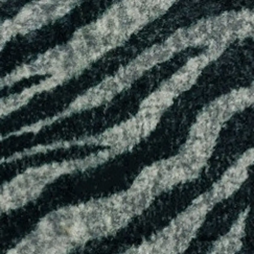 Black and Gray Round Zebra Print Shag Handmade Non Skid Area Rug Photo 3