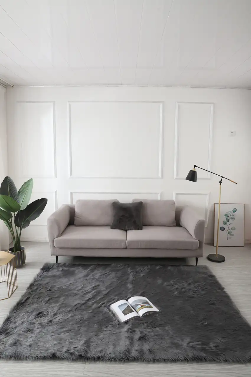Black and Gray Shag Sheepskin Washable Area Rug Photo 8