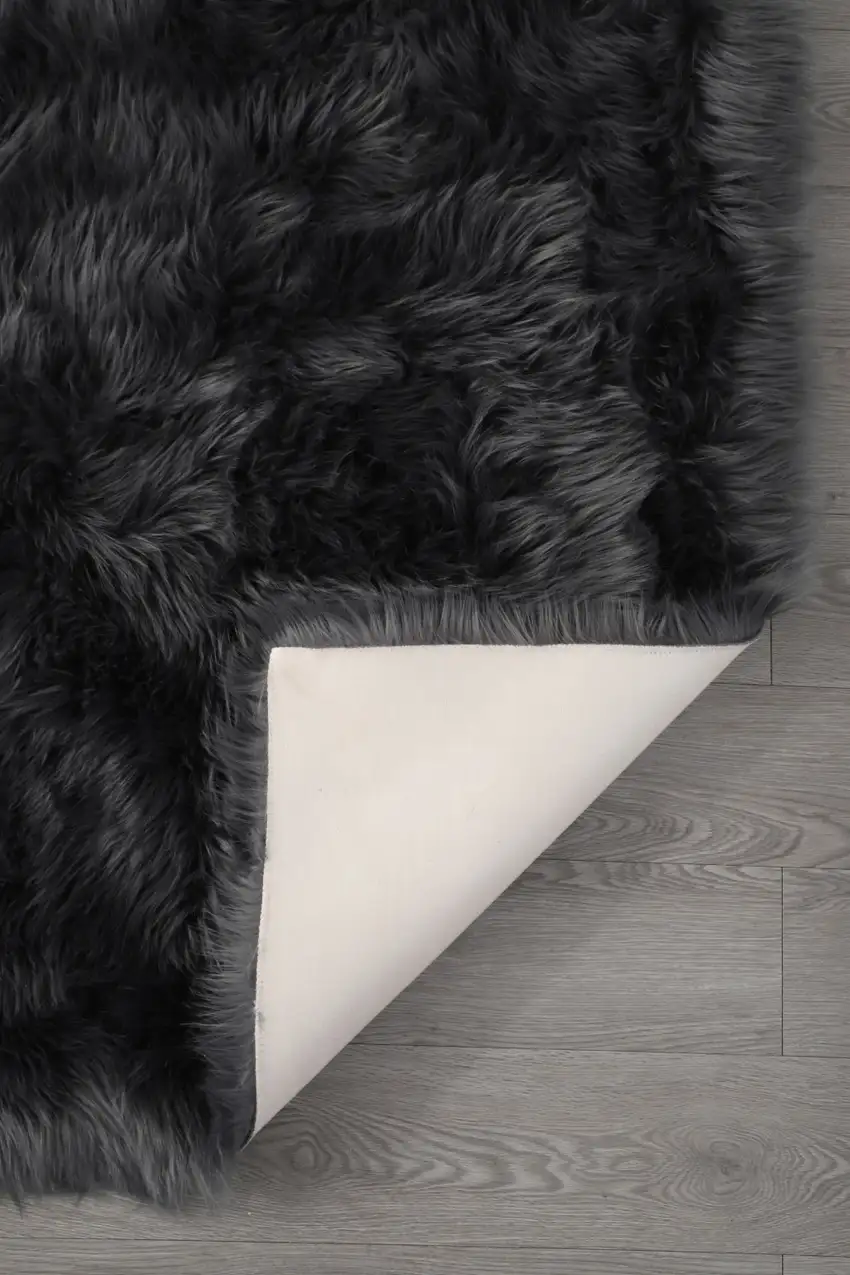 Black and Gray Shag Sheepskin Washable Area Rug Photo 7