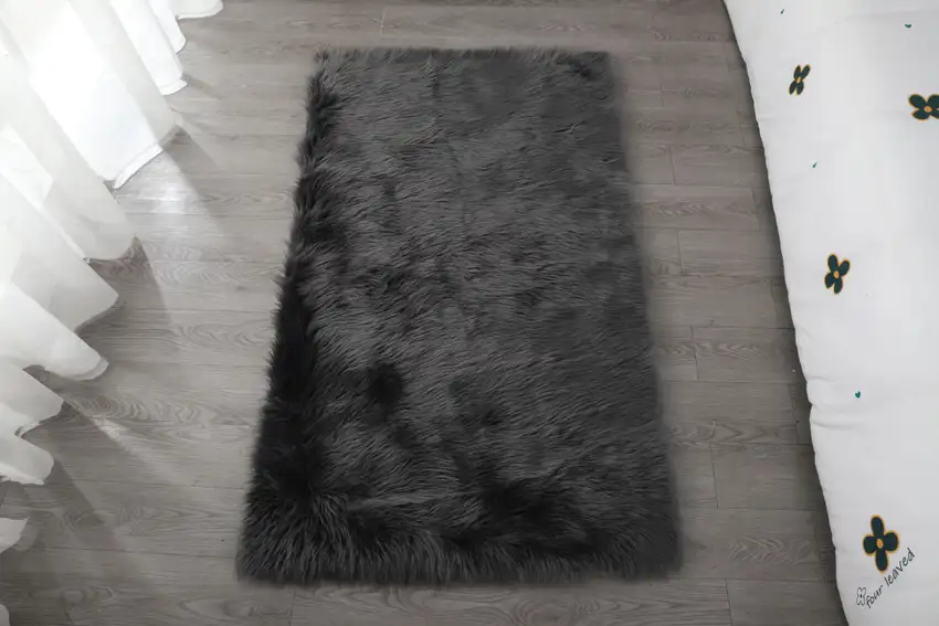 Black and Gray Shag Sheepskin Washable Area Rug Photo 4