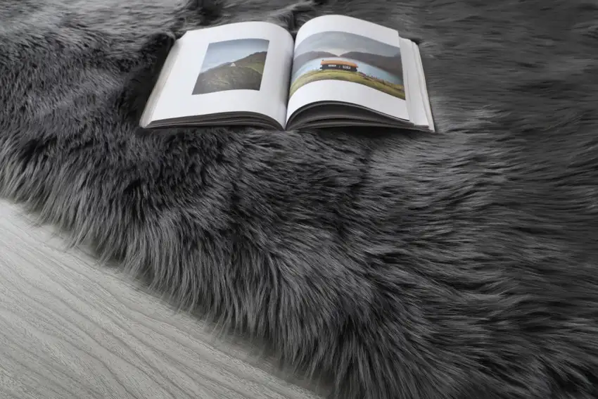 Black and Gray Shag Sheepskin Washable Area Rug Photo 6