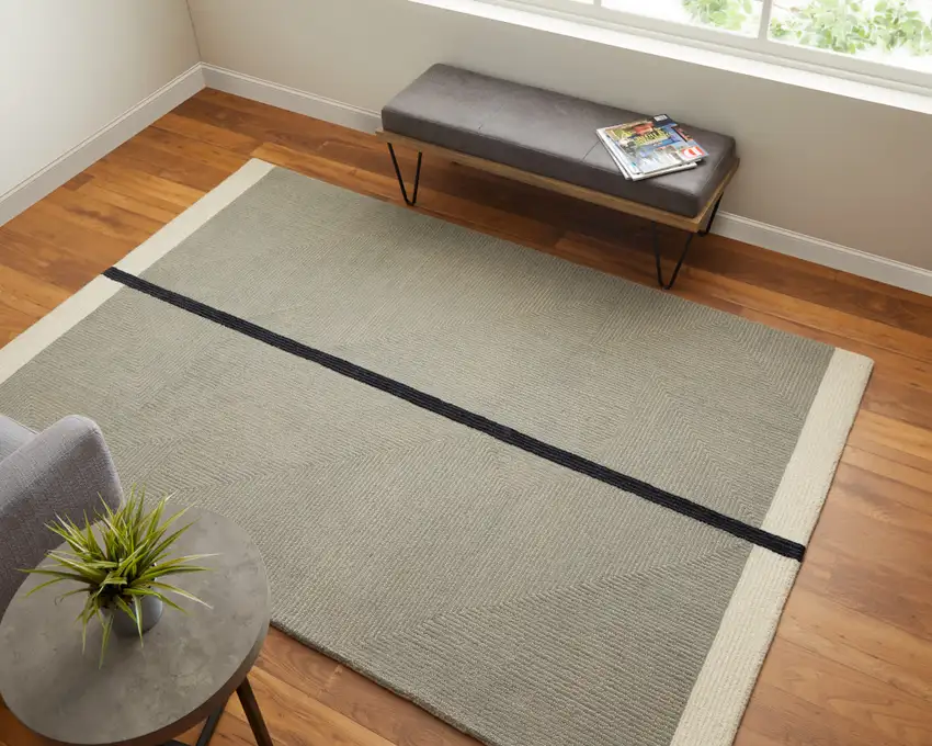 Black and Gray Wool Abstract Geometric Hand Tufted Area Rug Photo 6