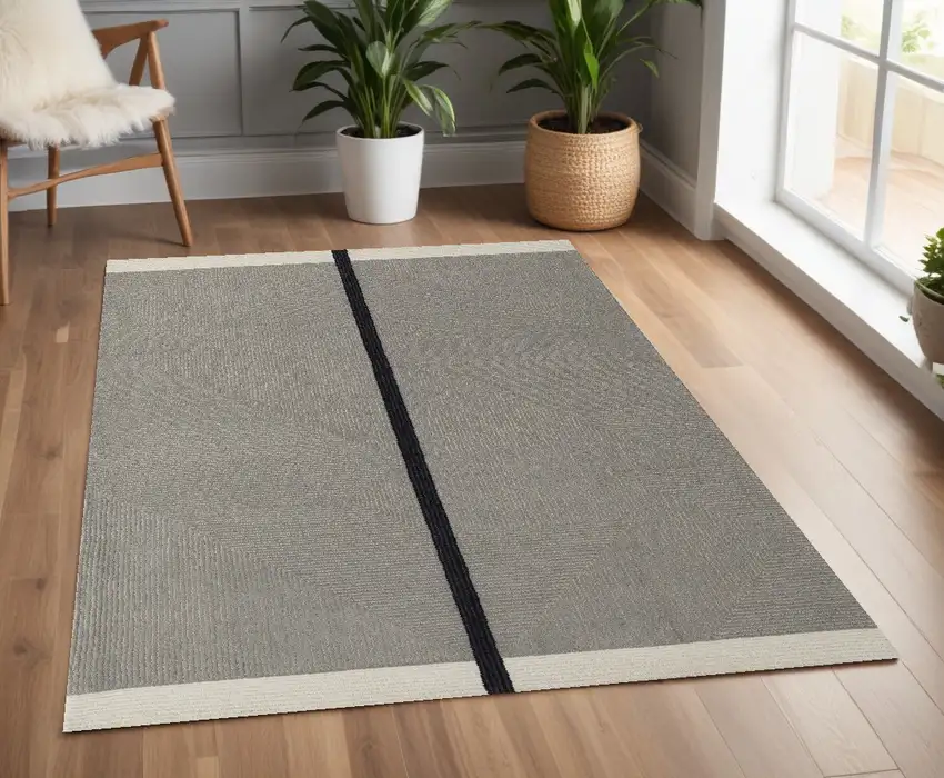 Black and Gray Wool Abstract Geometric Hand Tufted Area Rug Photo 1