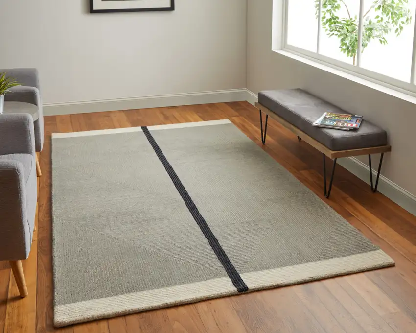 Black and Gray Wool Abstract Geometric Hand Tufted Area Rug Photo 9