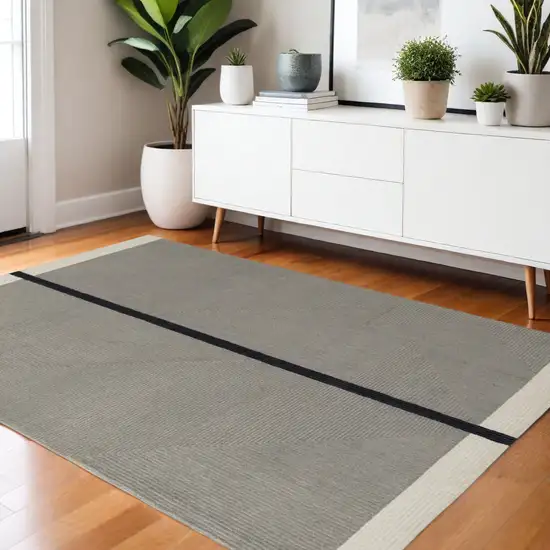 Black Gray And Taupe Wool Abstract Geometric Hand Tufted Area Rug Photo 1