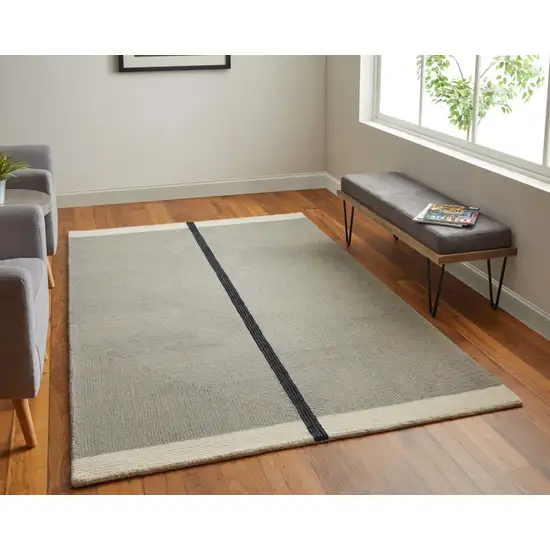 Black Gray And Taupe Wool Abstract Geometric Hand Tufted Area Rug Photo 9