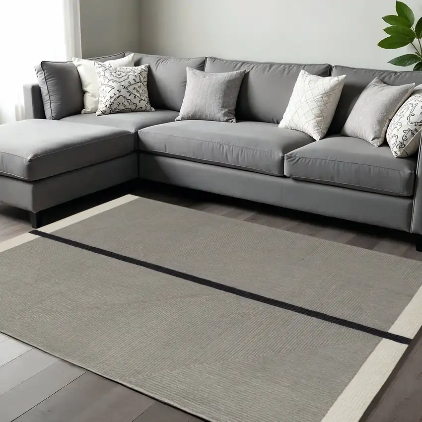 Black Gray And Taupe Wool Abstract Geometric Hand Tufted Area Rug Photo 1