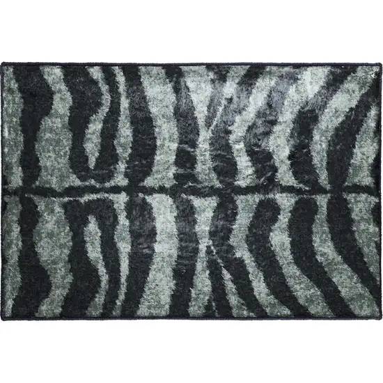 Black and Gray Zebra Print Shag Handmade Non Skid Area Rug Photo 5