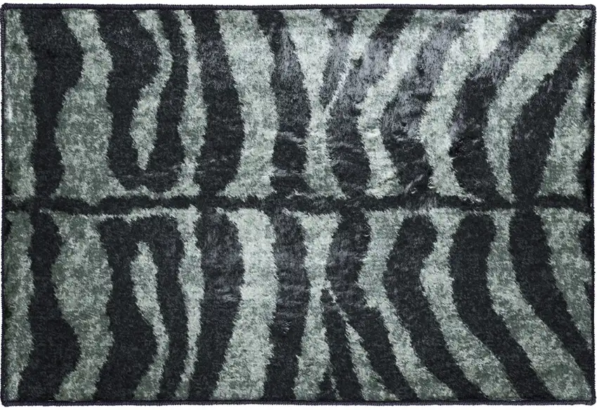Black and Gray Zebra Print Shag Handmade Non Skid Area Rug Photo 5