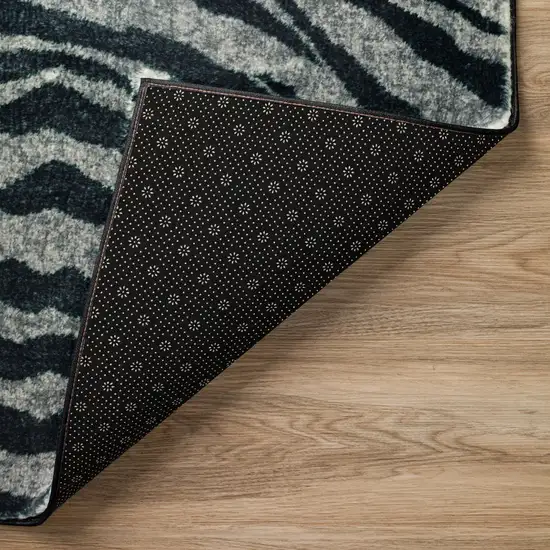 Black and Gray Zebra Print Shag Handmade Non Skid Area Rug Photo 4