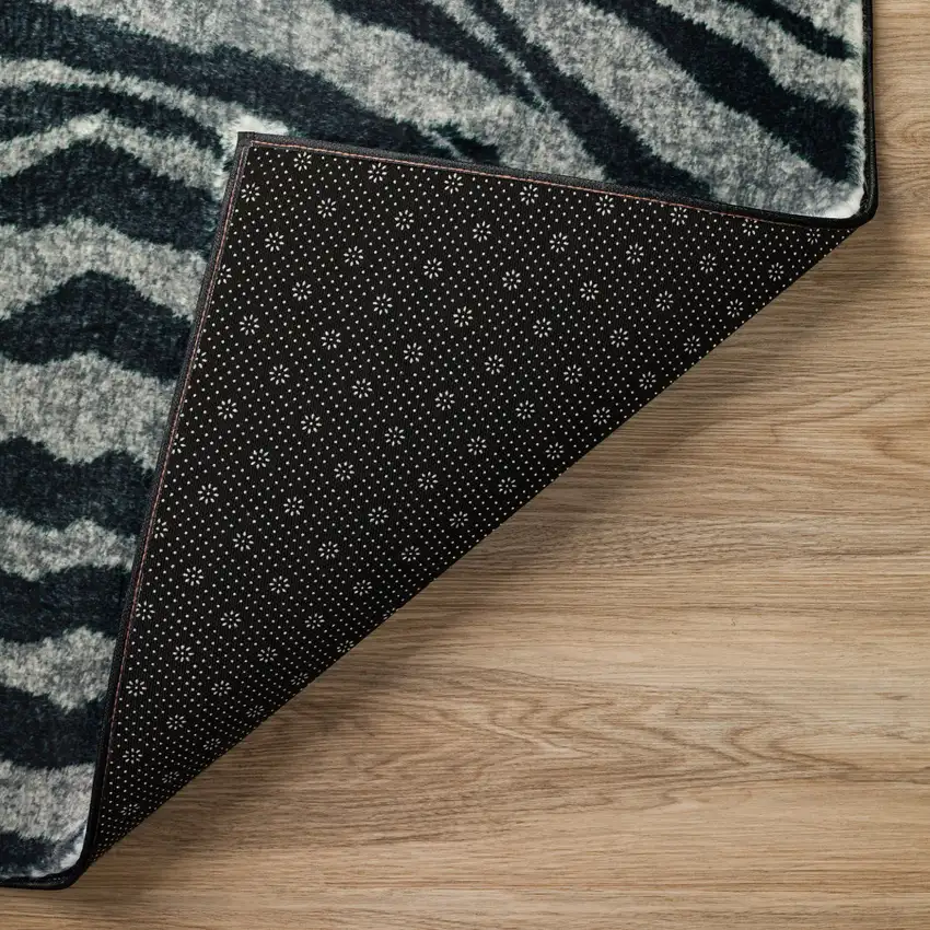 Black and Gray Zebra Print Shag Handmade Non Skid Area Rug Photo 4