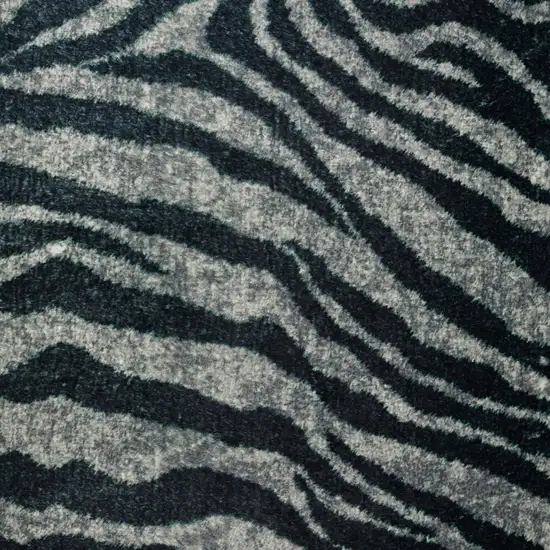 Black and Gray Zebra Print Shag Handmade Non Skid Area Rug Photo 6