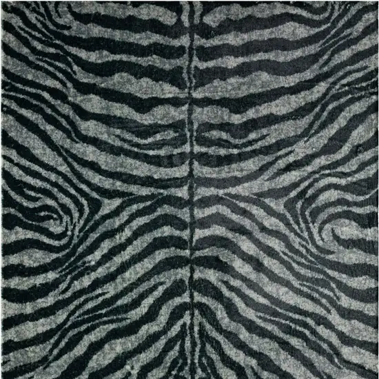 Black and Gray Zebra Print Shag Handmade Non Skid Area Rug Photo 4