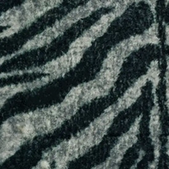 Black and Gray Zebra Print Shag Handmade Non Skid Area Rug Photo 3