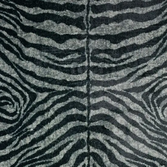 Black and Gray Zebra Print Shag Handmade Non Skid Area Rug Photo 3