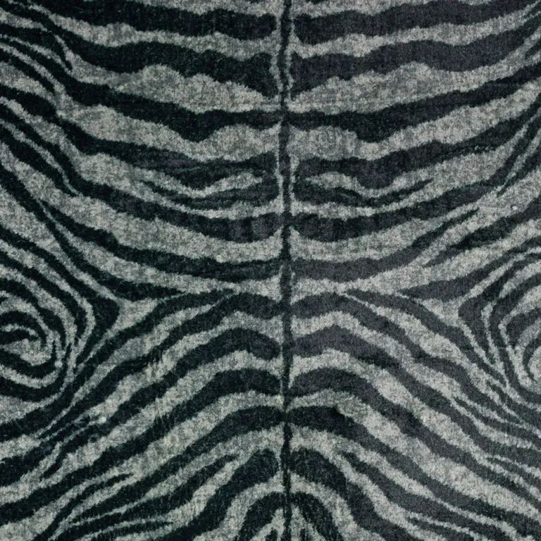 Black and Gray Zebra Print Shag Handmade Non Skid Area Rug Photo 5