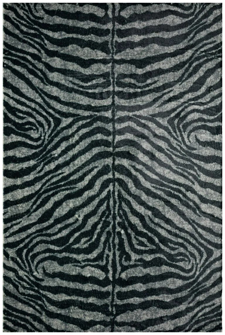 Black and Gray Zebra Print Shag Handmade Non Skid Area Rug Photo 1