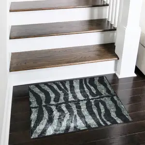 Photo of Black and Gray Zebra Print Shag Handmade Non Skid Area Rug