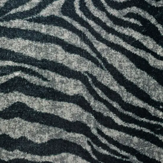 Black and Gray Zebra Print Shag Handmade Non Skid Area Rug Photo 5