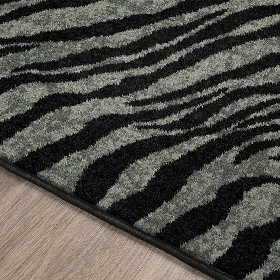 Black and Gray Zebra Print Shag Handmade Non Skid Area Rug Photo 5