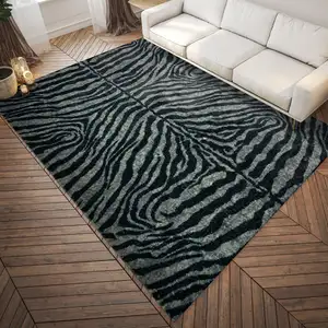 Photo of Black and Gray Zebra Print Shag Handmade Non Skid Area Rug