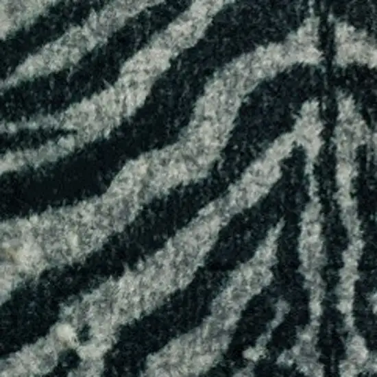Black and Gray Zebra Print Shag Handmade Non Skid Area Rug Photo 3