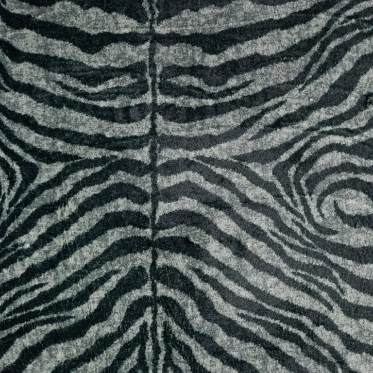 Black and Gray Zebra Print Shag Handmade Non Skid Area Rug Photo 5