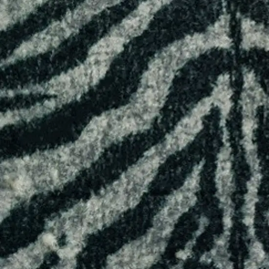 Black and Gray Zebra Print Shag Handmade Non Skid Area Rug Photo 3