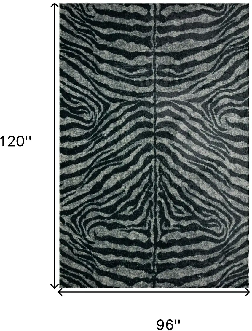 Black and Gray Zebra Print Shag Handmade Non Skid Area Rug Photo 7
