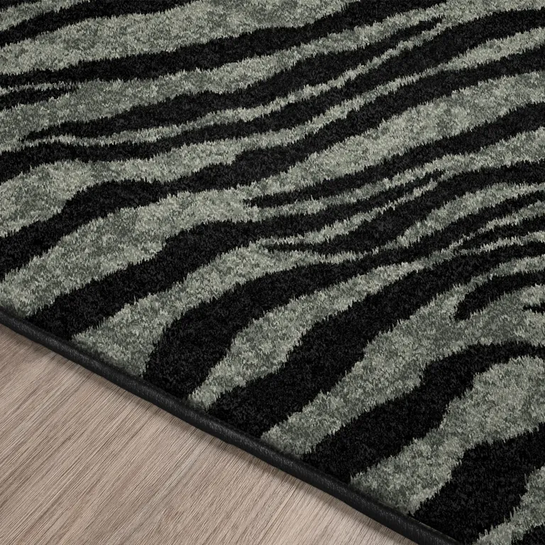 Black and Gray Zebra Print Shag Handmade Non Skid Runner Rug Photo 4