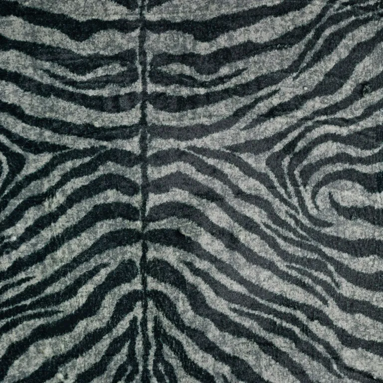 Black and Gray Zebra Print Shag Handmade Non Skid Runner Rug Photo 5