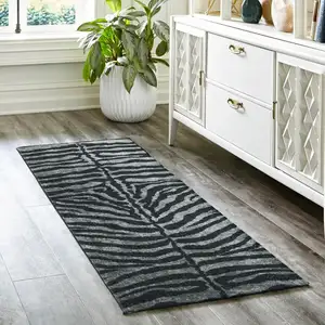 Photo of Black and Gray Zebra Print Shag Handmade Non Skid Runner Rug