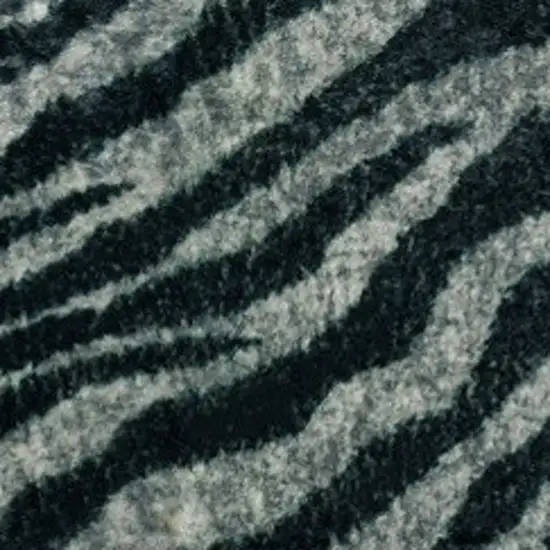 Black and Gray Zebra Print Shag Handmade Non Skid Runner Rug Photo 3