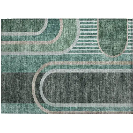 Black and Green Abstract Washable Indoor Outdoor Area Rug Photo 2