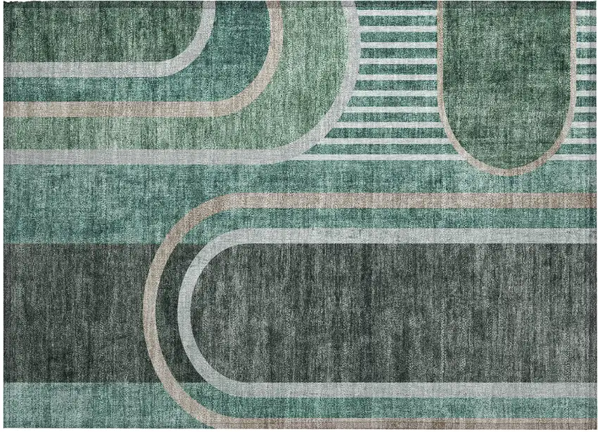 Black and Green Abstract Washable Indoor Outdoor Area Rug Photo 2