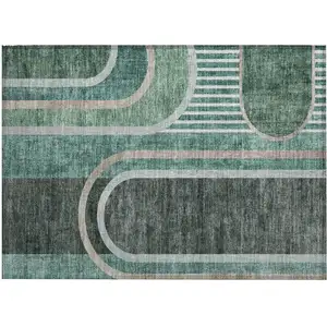 Photo of Black and Green Abstract Washable Non Skid Indoor Outdoor Area Rug