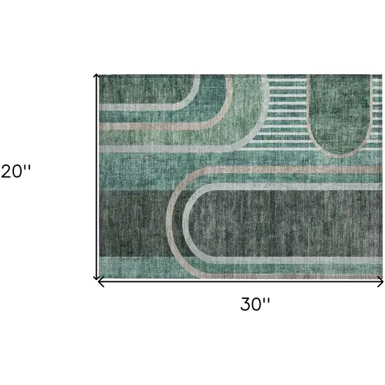 Black and Green Abstract Washable Non Skid Indoor Outdoor Area Rug Photo 3