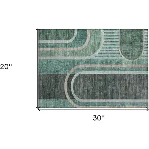 Photo of Black and Green Abstract Washable Non Skid Indoor Outdoor Area Rug