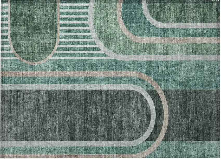 Black and Green Abstract Washable Non Skid Indoor Outdoor Area Rug Photo 2