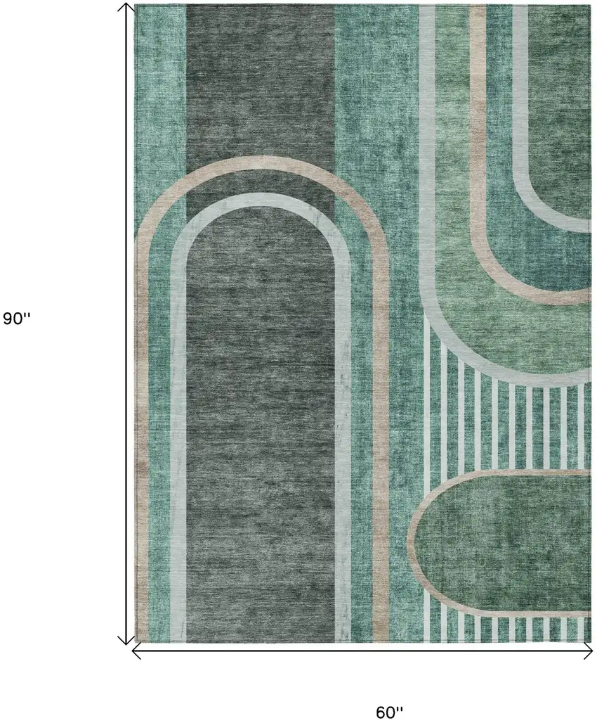 Black and Green Abstract Washable Indoor Outdoor Area Rug Photo 3