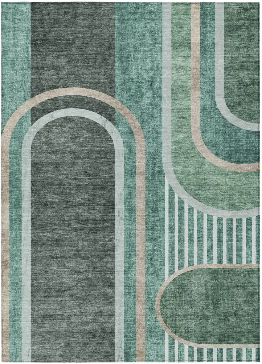 Black and Green Abstract Washable Indoor Outdoor Area Rug Photo 2