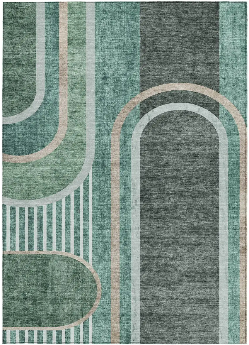 Black and Green Abstract Washable Non Skid Indoor Outdoor Area Rug Photo 3