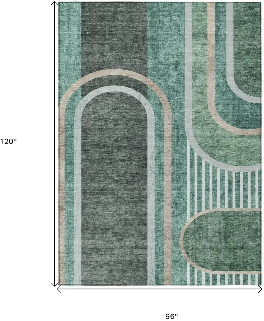 Black and Green Abstract Washable Indoor Outdoor Area Rug Photo 3