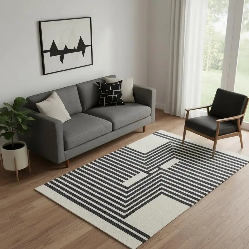 Gray And Black Abstract Geometric Hand Tufted Area Rug Photo 1